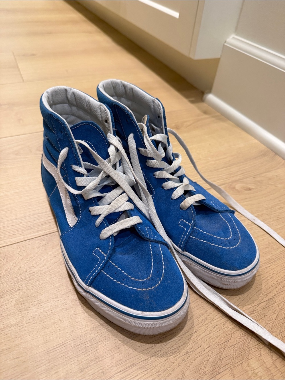 Vans Blue High-Top Skate Sneakers with White Stripe